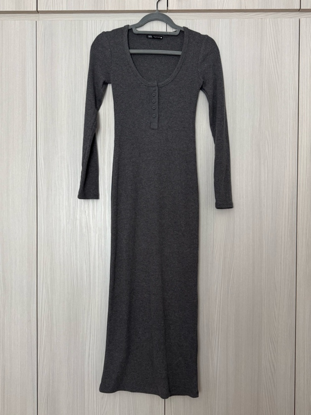 Zara Charcoal Scoop Neck Ribbed Midi Maxi Dress